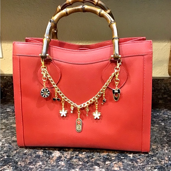 Gucci Handbags - Gucci Diana Bamboo Red Leather Top Handle Bag